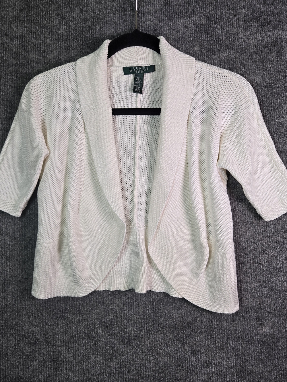 Lauren Ralph Lauren Cardigan Womens XS Petite White Waffle Knit Cropped Shrug